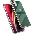 thumbnail image 1 of Case for iPhone 11 6.1 Inch, Soft Silicone TPU Slim Case Electroplated Heart Phone Case Simple Luxury Shockproof Protective Case -Dark Green Heart, 1 of 14