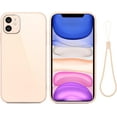 thumbnail image 1 of Case for iPhone 11 6.1 inch, Slim Soft Liquid Silicone Phone Case with Tempered Glass Back Fashion Hand Strap Shockproof TPU Bumper Cover - Sand Pink, 1 of 7