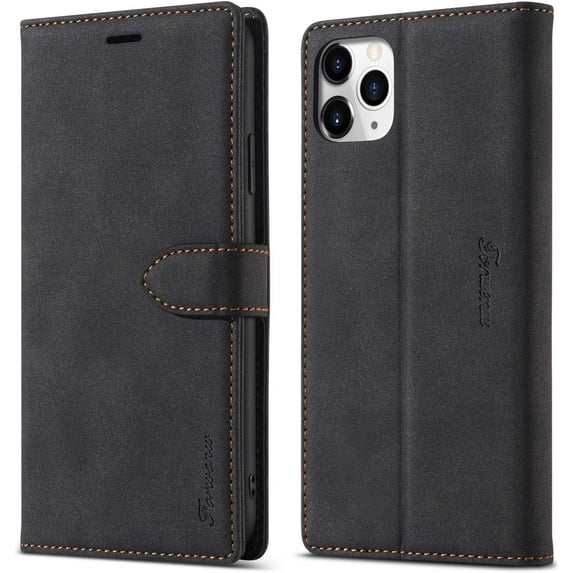 Case for iPhone 11 6.1 inch, Vintage Wallet Folio Flip Cover Full Coverage Premium Leather Case with Magnetic Closure Kickstand Card Slots - Black