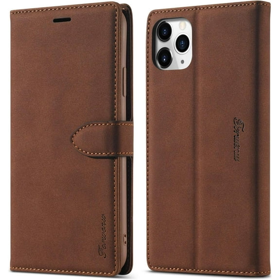 Case for iPhone 11 6.1 inch, Vintage Wallet Folio Flip Cover Full Coverage Premium Leather Case with Magnetic Closure Kickstand Card Slots - Brown