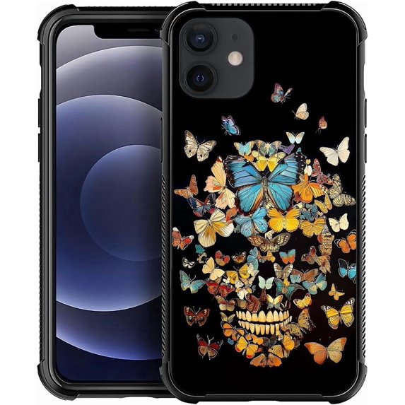 Case for iPhone 11 Case, Butterfly Skull Colorful Pattern Graphic Design Girl Boy Soft Silicone Hard Acrylic Shock Protection Case for iPhone 11