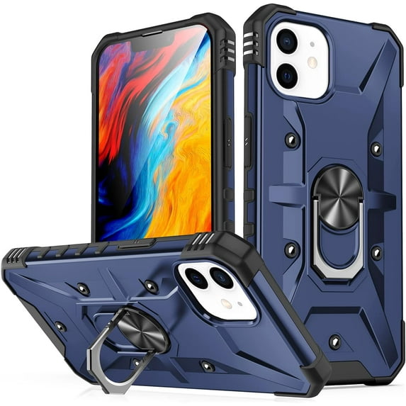 Case for iPhone 11 Case Military Grade Drop Case with Kickstand Metel Ring Magnetic Holder Shockproof Protective for iPhone 11 Phone Case (Blue)