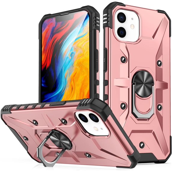 Case for iPhone 11 Case Military Grade Drop Case with Kickstand Metel Ring Magnetic Holder Shockproof Protective for iPhone 11 Phone Case (Rose Gold)