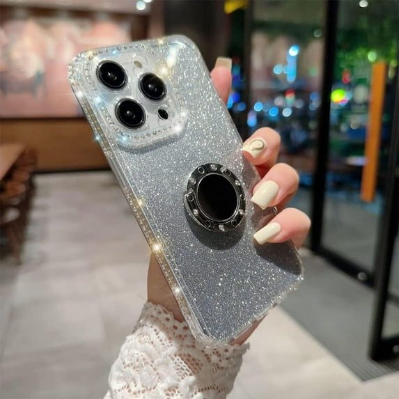 Case for iPhone 11 Case Women Girl with Ring Stand Ring Holder Kickstand, Cute Glitter Sparkle Bling Protective Phone Case Cover (Clear)