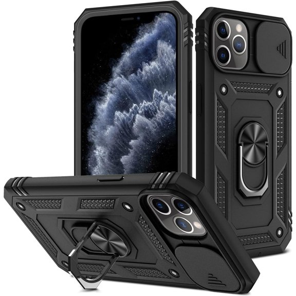 Case for iPhone 11 PRO, Camera Cover Phone Case with Rotation Ring Stand for Apple iPhone 11 PRO - Black