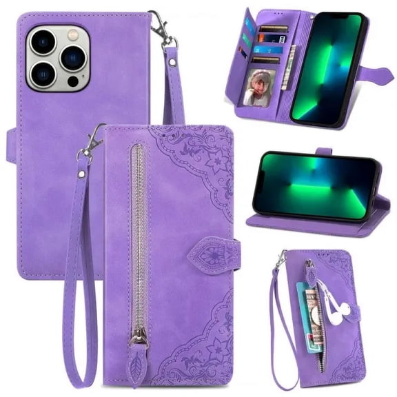 Case for iPhone 11 Pro ,Magnetic Leather Wallet Card Pocket Zipper Case Kickstand Cover with Wrist Strap for iPhone 11 Pro 5.8inch