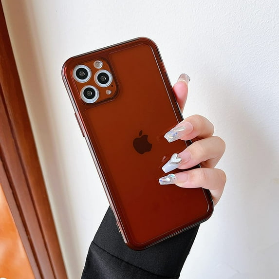 Case for iPhone 11 Pro Max 6.5 inch,Clear Soft Silicone Bumper Protective Retro Color Transparent Shockproof Phone Case - Brown