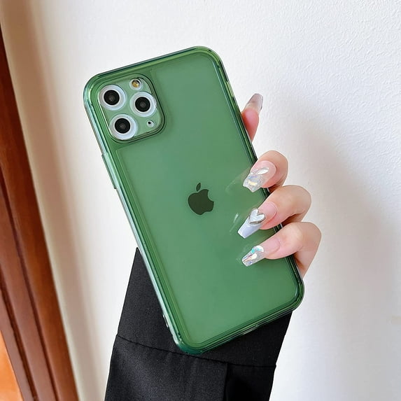 Case for iPhone 11 Pro Max 6.5 inch,Clear Soft Silicone Bumper Protective Retro Color Transparent Shockproof Phone Case - Green