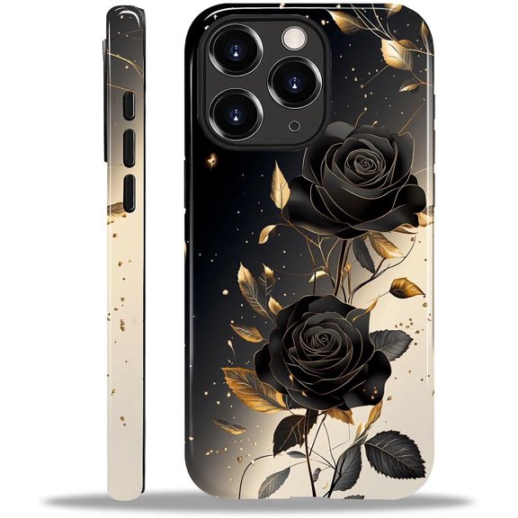 Case for iPhone 11 Pro Max, Hybrid Heavy Duty 2 in 1 Full Body Rugged Shockproof Protection Glossy Case for iPhone 11 Pro Max - Dark Roses Flowers