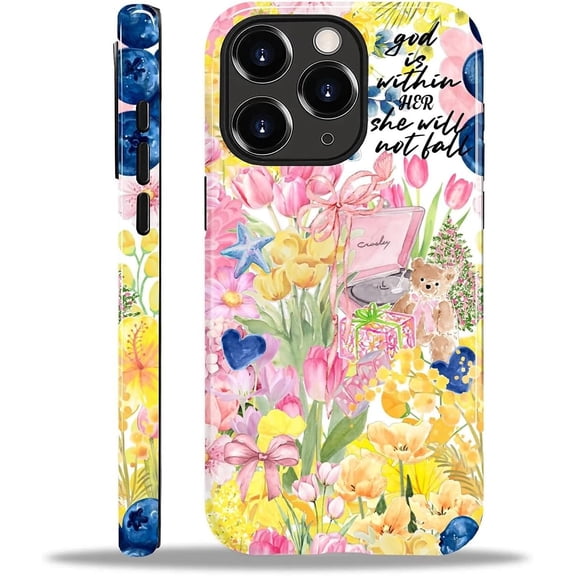 Case for iPhone 11 Pro Max, Shockproof TPU Bumper Drop Protection Hybrid 2-Layer Hard Cover for iPhone 11 Pro Max-Pink Yellow Flowers Collage