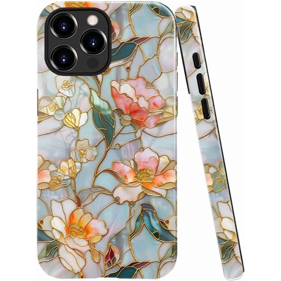 Case for iPhone 11 Pro Max - Slim Fit Anti-Scratch Phone Case for Girl Women - Stained Glass Aesthetic Flowers (Glossy)