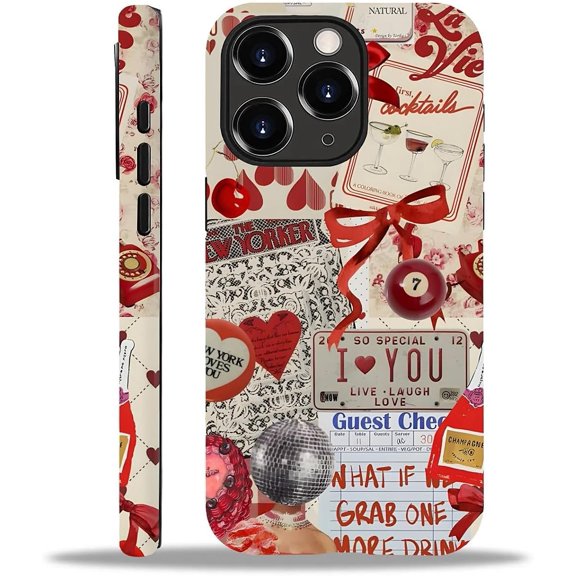 Case for iPhone 11 Pro,Red Ball Bow Splice Exquisitely Pattern Double Protective Phone Cover Cases Soft Silicone for iPhone 11 Pro