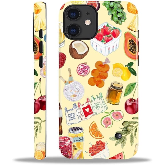 Case for iPhone 11, Shockproof TPU Bumper Drop Protection Hybrid 2-Layer Hard Cover Case for iPhone 11-Fruit Food Pattern