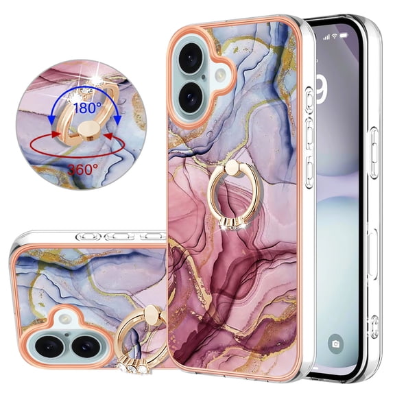 Case for iPhone 11 case,Shiny IMD Marble Pattern Ring Kickstand Case for Girls,Enhanced Camera and Screen Protection Cover