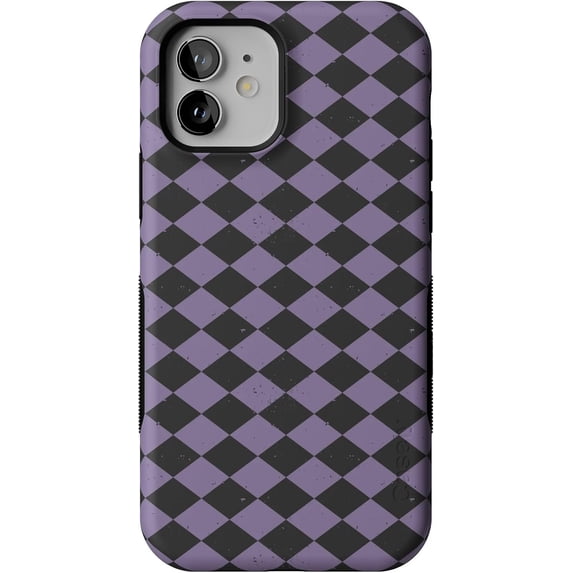 Case for iPhone 12/12 Pro Case | Harlequin Midnight Diamond | Black and Purple | Bold Protective Design | MagSafe Compatible Design