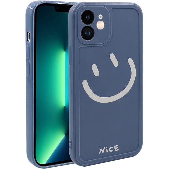Case for iPhone 12 (6.1 inch), TPU Phone Cover for iPhone 12 Protective Camera Protection Cover for Women Girls, Blue Smiley Face