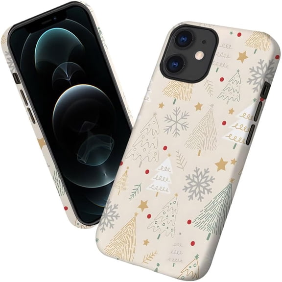 Case for iPhone 12, Aesthetic Christmas Trees Phone Case Military-Grade Drop Protection Cover for Women Girl - Frosted