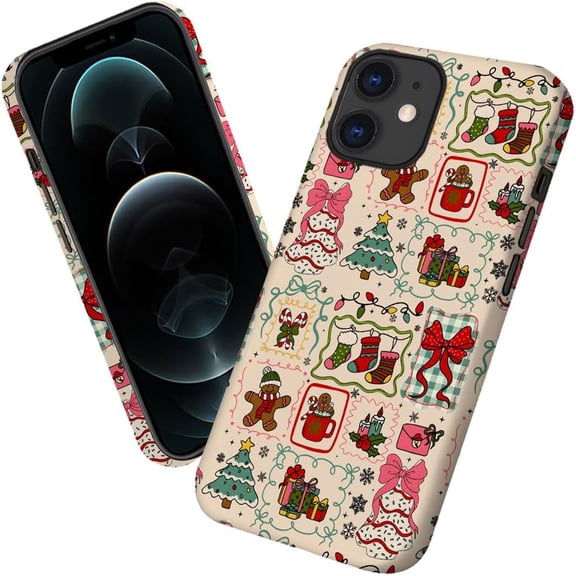 Case for iPhone 12, Christmas Tree Gingerbread Man Phone Case Military-Grade Drop Protection Cover for Women Girl - Frosted