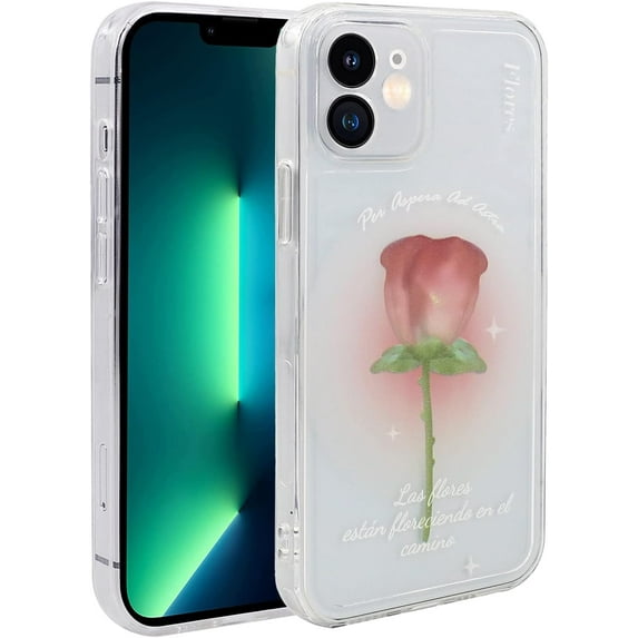 Case for iPhone 12, Clear Phone Case for Girls and Women with Slim Cover & Shockproof Bumper Phone Case for iPhone 12 (6.1 inch), Red Rose