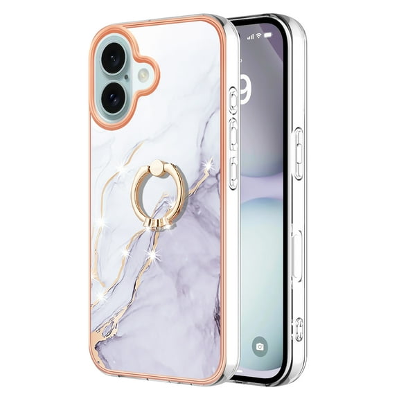 Case for iPhone 12 Marble-patterned phone case with 360° rotating ring stand - Stylish and practical protection