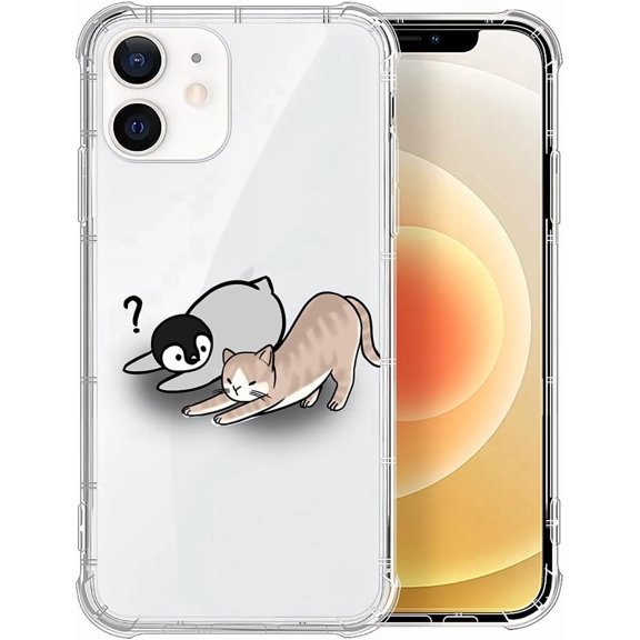 Case for iPhone 12 Mini Case, Clear Cute Penguin Cat Pattern Graphic Case for Girl Women Soft Silicone Shock Protection Case for iPhone 12 Mini