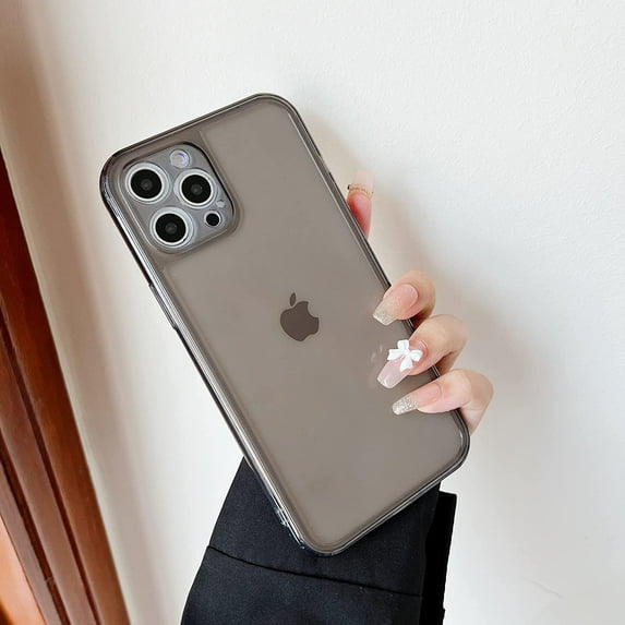 Case for iPhone 12 Pro 6.1 inch,Clear Soft Silicone Bumper Protective Retro Color Transparent Shockproof Phone Case - Gray