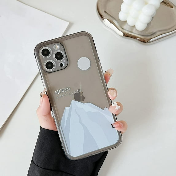 Case for iPhone 12 Pro Max 6.7 inch, Clear Soft Bumper Protective Retro Color Snow Mountain Moon Transparent Phone Case - Black Ice Peak