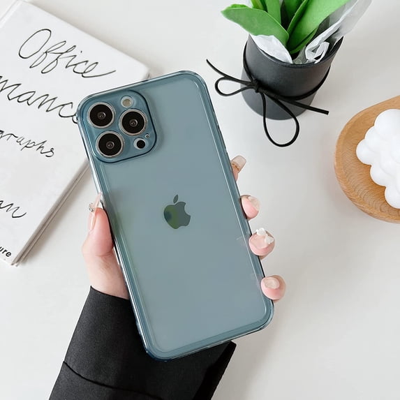Case for iPhone 12 Pro Max 6.7 inch,Clear Soft Silicone Bumper Protective Retro Color Transparent Shockproof Phone Case - Blue