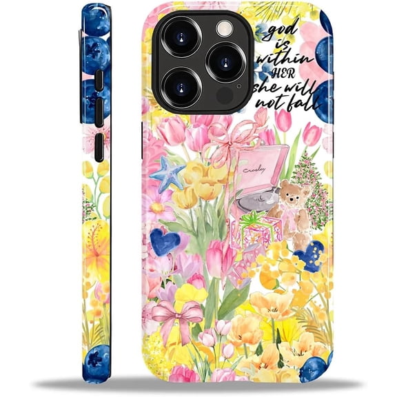 Case for iPhone 12 Pro Max, Shockproof TPU Bumper Drop Protection Hybrid 2-Layer Hard Cover for iPhone 12 Pro Max-Pink Yellow Flowers Collage