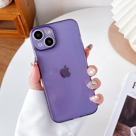 Case for iPhone 13 6.1 inch,Clear Soft Silicone Bumper Protective Retro Color Transparent Shockproof Phone Case - Purple