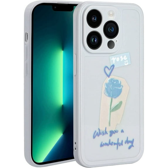 Case for iPhone 13 (6.1 inch), Slim Soft TPU Phone Cover for iPhone 13, Cute Protective Camera Protection Cover for Women Girls, Blue Rose