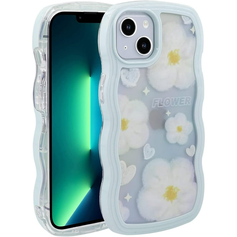 Case for iPhone 13 6.1 inch TPU Kawaii Shockproof Protective Cover Case for Women Girls Cute Phone Case for iPhone 13 Baby Blue Flowers