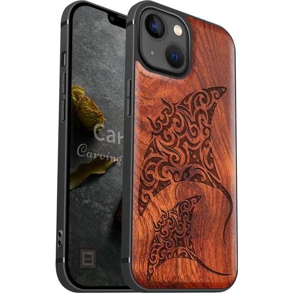 Case for iPhone 13 Case [Natural & Black Soft TPU] Unique & Classy Shockproof Protective Cover Compatible with magsafe Manta Ray -Rosy