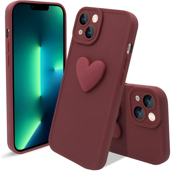 Case for iPhone 13, Cute Pattern Soft TPU Case for Girls Women, Camera Hole Protective Case for iPhone 13 (6.1 inch), Red Heart