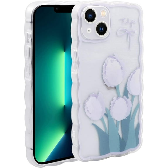 Case for iPhone 13 Mini, Case Cute Cartoon Flowers for Girls Shockproof TPU Bumper Protective Case for iPhone 13 Mini (5.4 inch), Purple Tulip