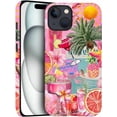 thumbnail image 1 of Case for iPhone 13, Pink Lily Flower Pineapple Collage Phone Case Slim Silicone Shockproof Cover for Girls Women (Frosted & Durable）, 1 of 7