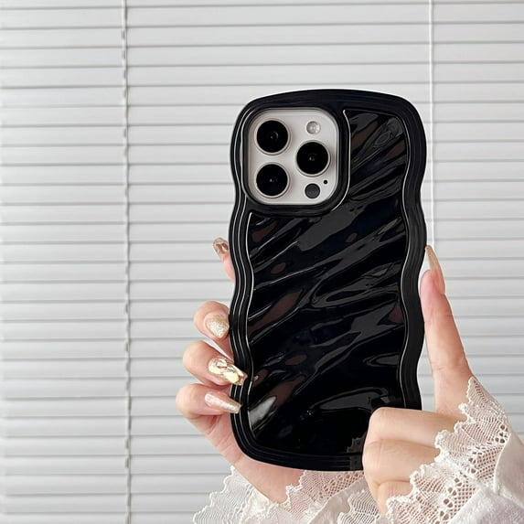 Case for iPhone 13 Pro,3D Wave Water Ripple Pattern Curly Wavy Frame Glossy Case,Protective Case for iPhone 13 Pro Phone Case 6.1 Inch,Black
