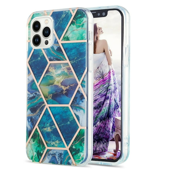 Case for iPhone 13 Pro 6.1 Shiny Geometric Marble Design Clear Bumper Glossy Case with Camera Screen Protection Anti-Fingerprint Skid Resistant
