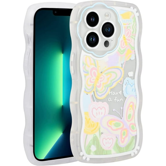 Case for iPhone 13 Pro, Case Cute Cartoon Butterfly for Girls Kids Teens Phone Cases Cover for iPhone 13 Pro 2021 (6.1 Inch), Yellow Butterfly