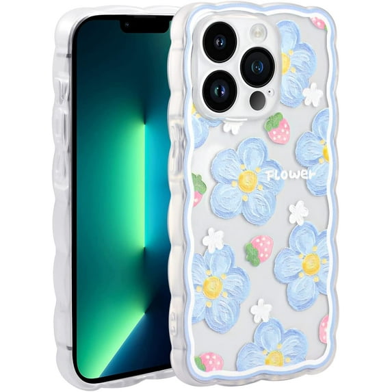 Case for iPhone 13 Pro, Case Cute Cartoon for Girls Shockproof TPU Bumper Protective Case for iPhone 13 Pro 2021 (6.1 Inch), Blueberry Flowers