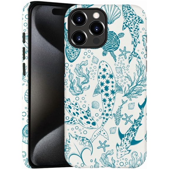 Case for iPhone 13 Pro, Coral Reef Whale Turtles Blue Green Phone Case Slim Silicone Shockproof Cover for Girls Women (Frosted & Durable）