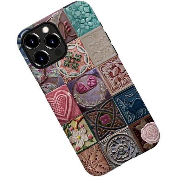 Case for iPhone 13 Pro, Hearts Roses Romantic Collage Tiles Phone Case Military-Grade Drop Protection Cover for Women Girl - Frosted