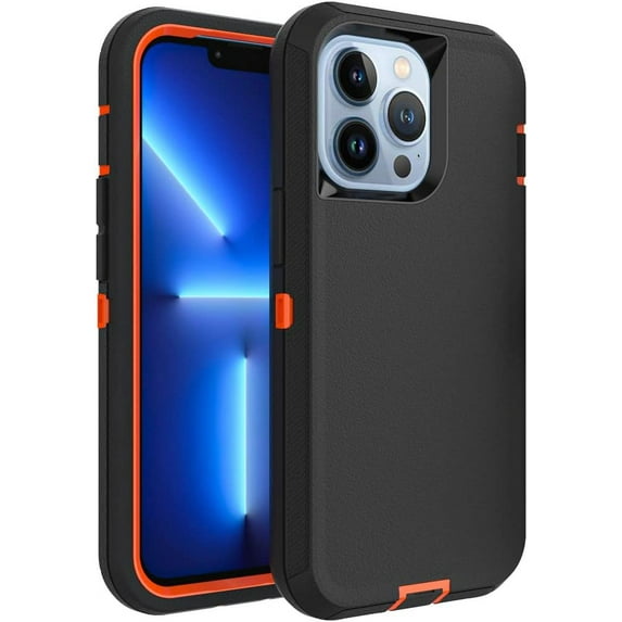 Case for iPhone 13 Pro Max, Heavy-Duty Tough Rugged Shockproof Drop Protective Cover Phone Cases, Black+Orange