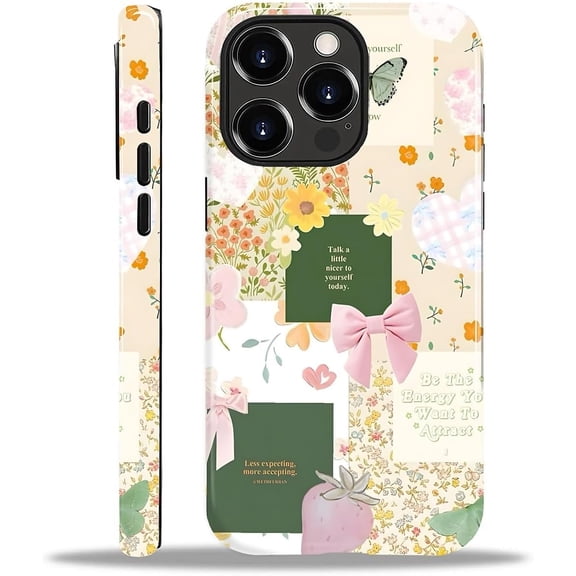 Case for iPhone 13 Pro Max,Love Bow Collage Exquisitely Pattern Double Protective Phone Cover Cases Soft Silicone for iPhone 13 Pro Max