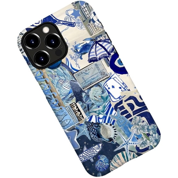 Case for iPhone 13 Pro, Ocean Shark Collage Blue Phone Case Military-Grade Drop Protection Cover for Women Girl - Frosted