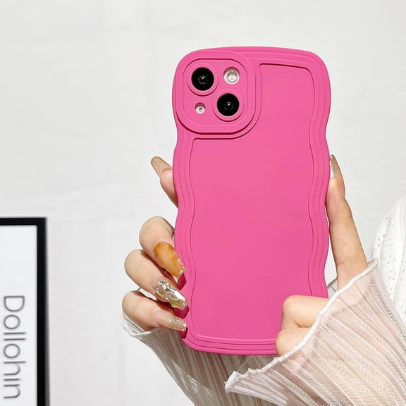 Case for iPhone 13 Pro,Solid Hot Pink Curly Wave Frame Case,Soft Liquid Silicone Shockproof for iPhone 13 Pro Case 6.1 inches