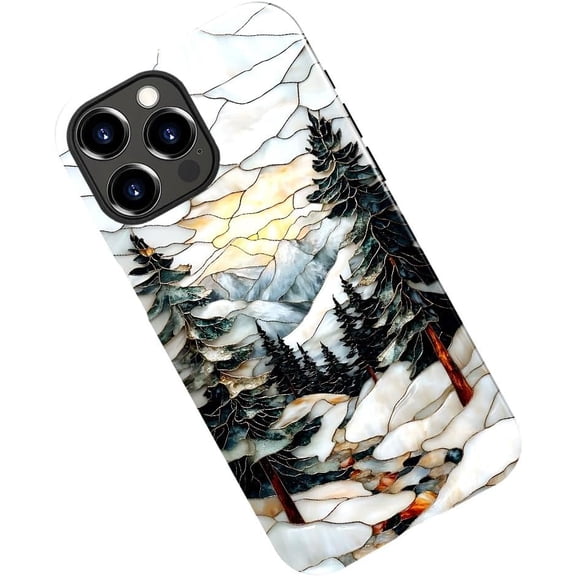 Case for iPhone 13 Pro, Winter Forest Snowy Mountain Landscape Phone Case Military-Grade Drop Protection Cover for Women Girl - Glossy
