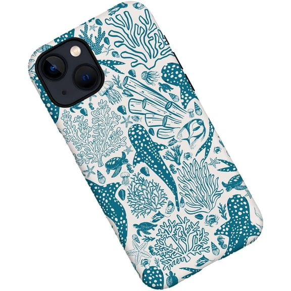 Case for iPhone 13, Shark Coral Reef Ocean Phone Case Military-Grade Drop Protection Cover for Women Girl - Frosted