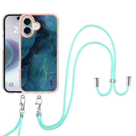 Case for iPhone 13 case,Shiny IMD Marble Pattern Lanyard Case for Girls,Enhanced Camera and Screen Protection Cover