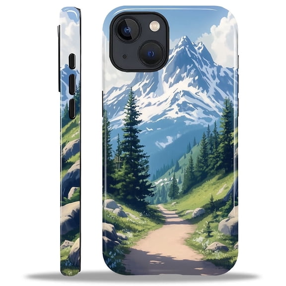 Case for iPhone 13 iPhone 14, Hybrid Shockproof Protective Anti-Scratch Phone Case, Dual-Layer Drop Protection, Mountain Tree Landscape